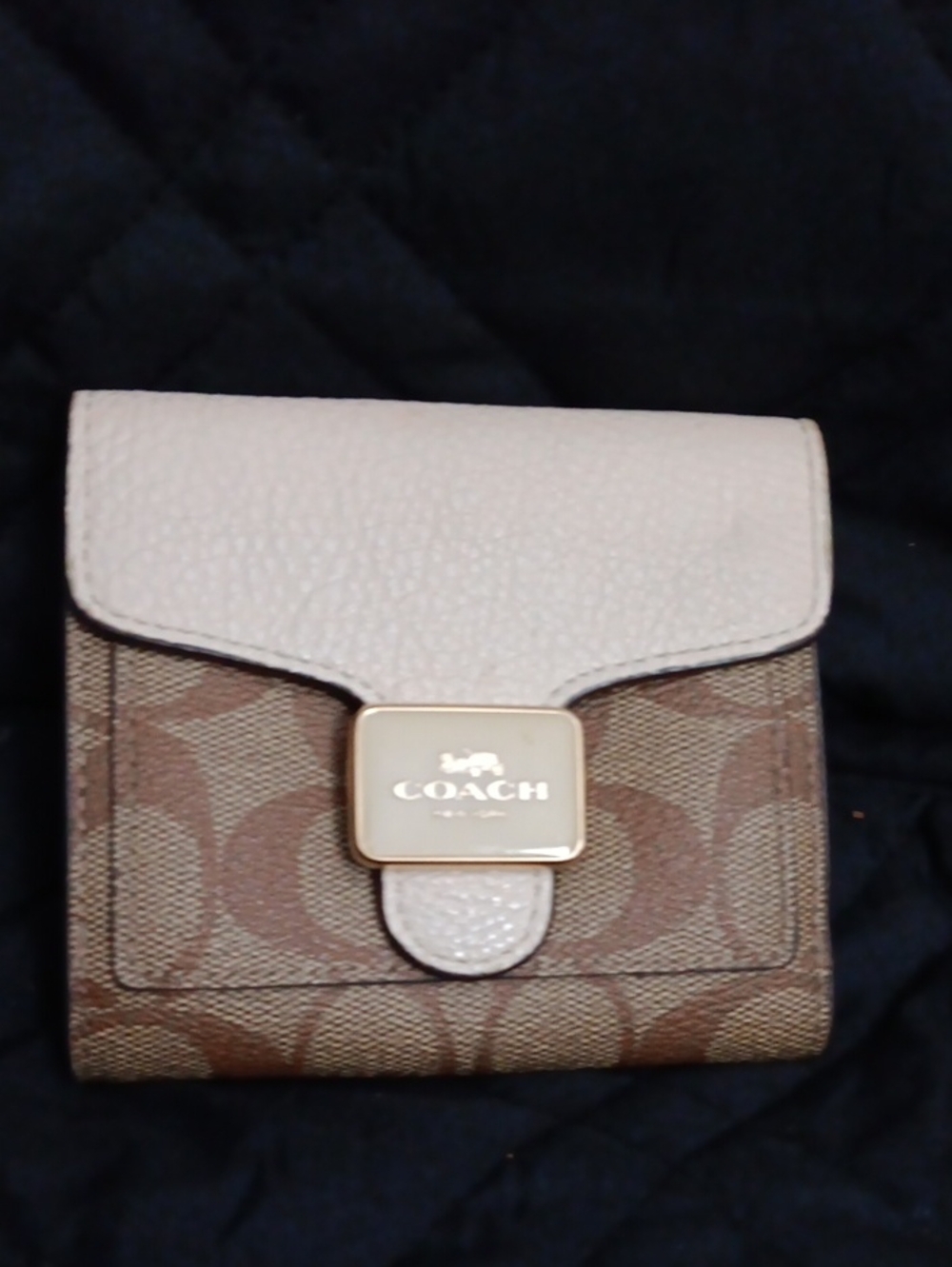 Coach Compact Signature  Wallet with Light Taupe Flap
